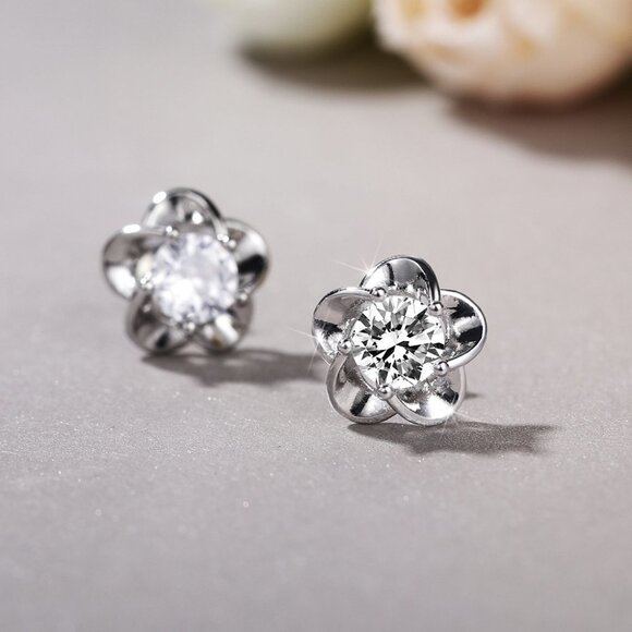 "Flower Diamond Shiny Zircon Stud Earring for Women, INDN8627 - Picture 4 of 5